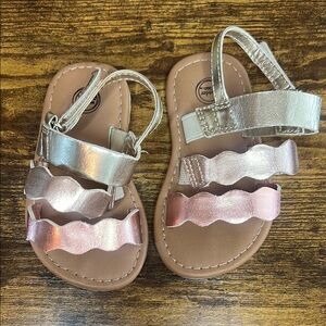 Wonder Nation Silver and Pink Sandals with Ankle Strap